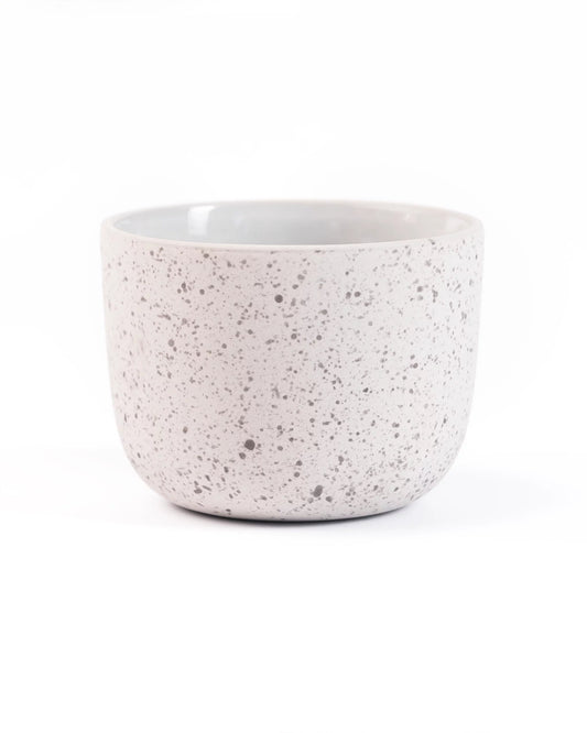Mat porseleinen latte kopje 250ml speckled van Barista-Essentials, wit en grijs